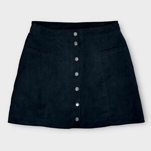Divided Black Faux Suede‎ A-Line Lined Button Front Mini Skirt Women's Size 8